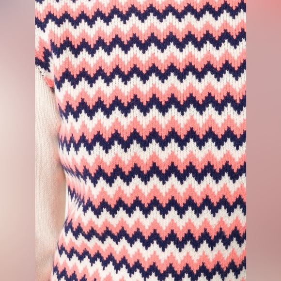 NEW A.P.C. Chevron Patterned Knit Sweater - Pink, Blue, and Cream Size L - Picture 5 of 9